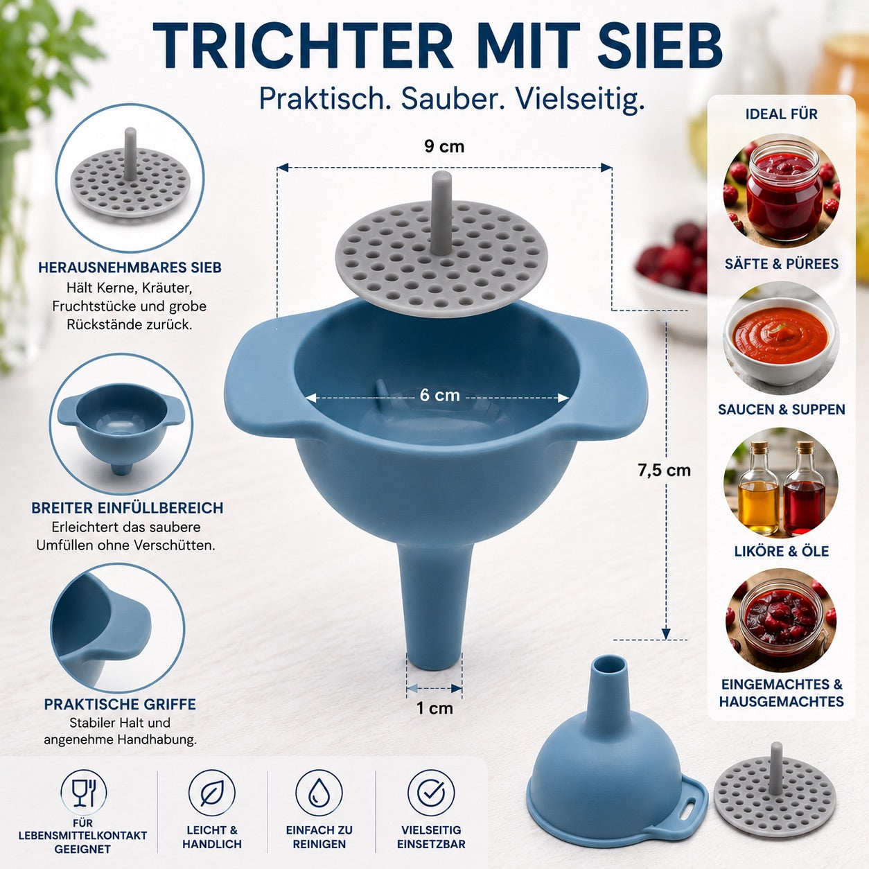 Trichter mit Sieb 9 cm