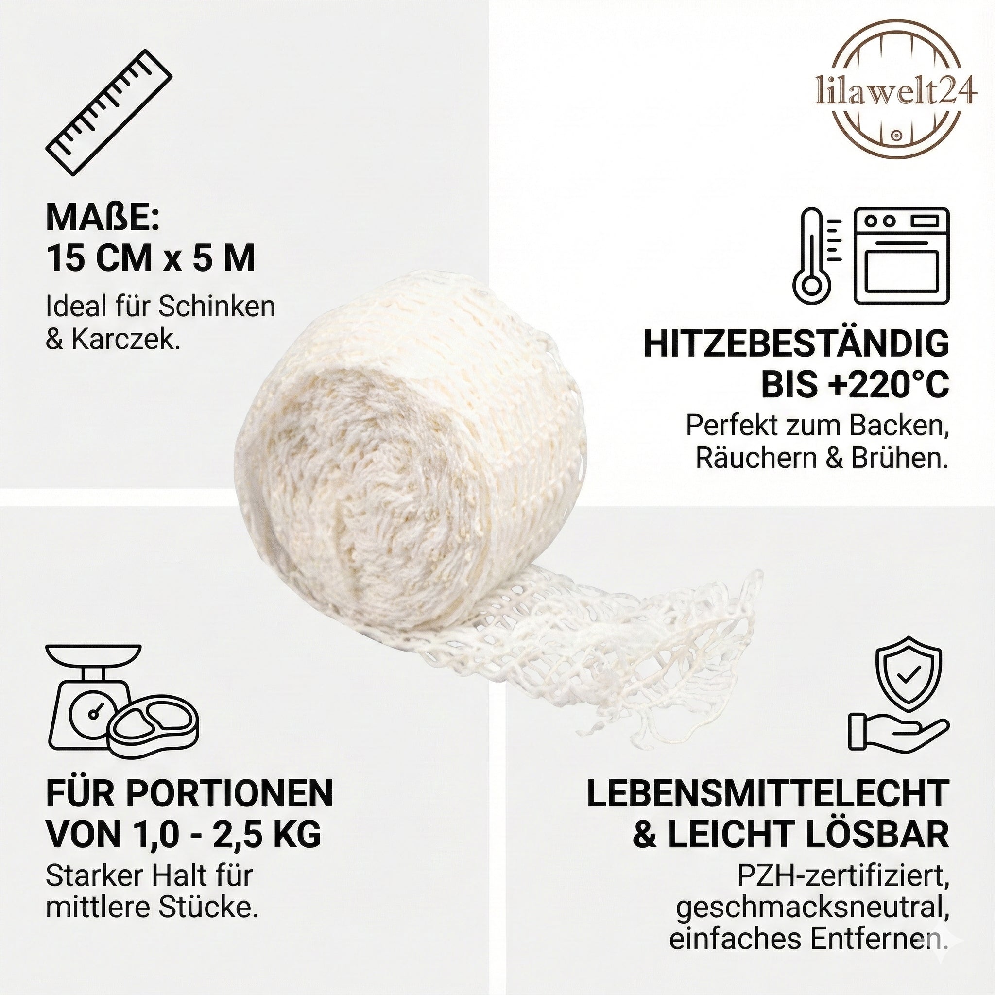 Schinkennetz / Wurstnetz 15 cm × 5 m – zum Räuchern, Braten & Reifen