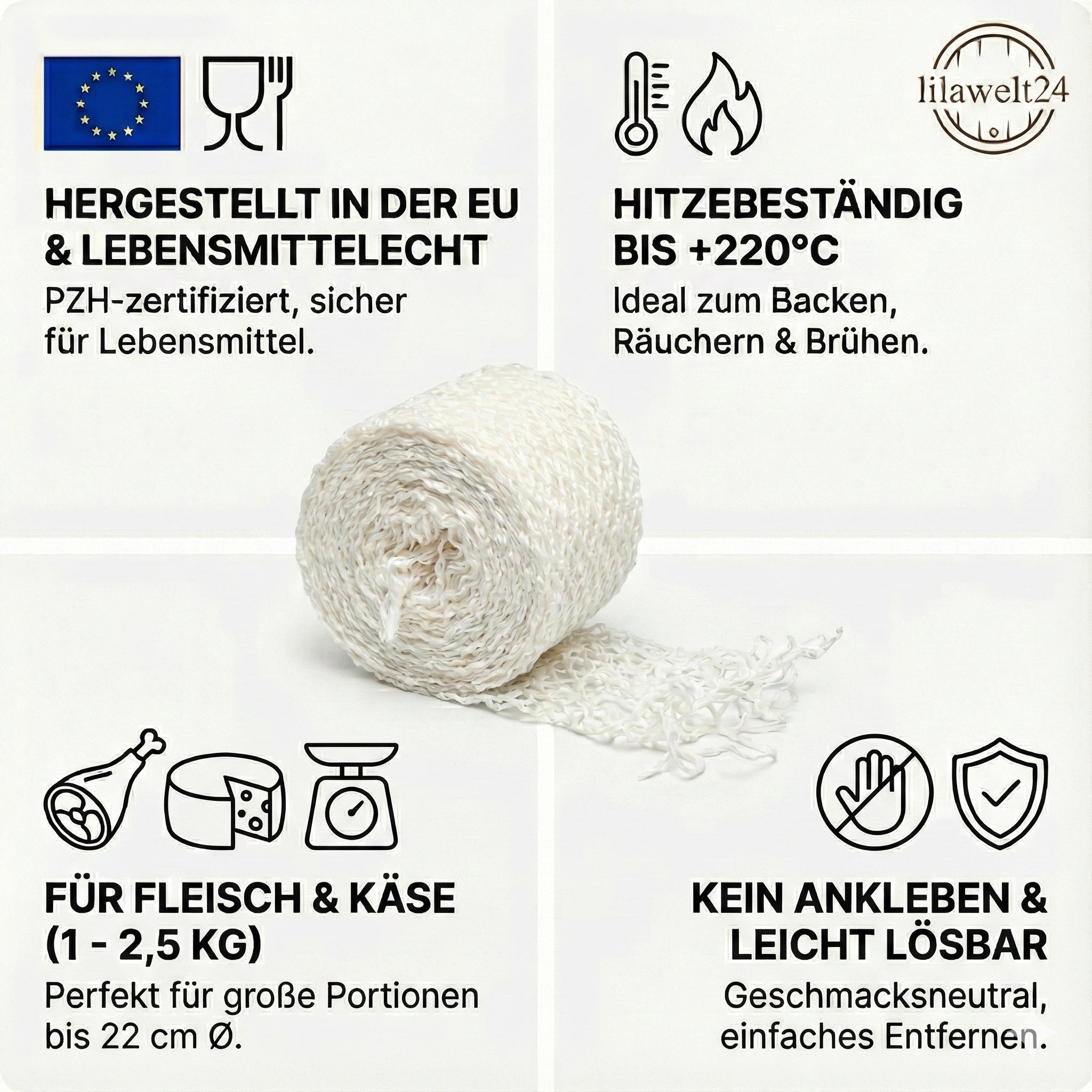 Schinkennetz / Wurstnetz 22 cm × 4 m – zum Räuchern, Braten & Reifen