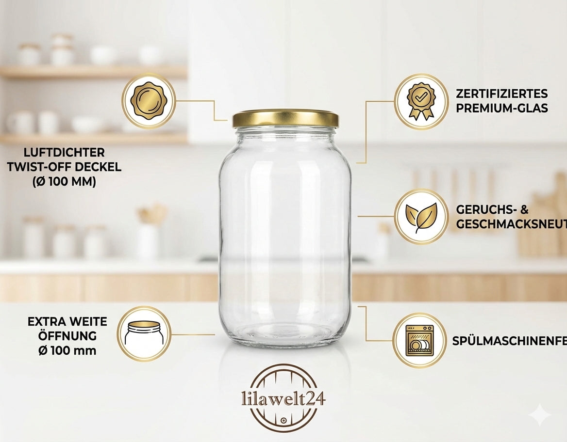 3L  Einmachglas mit Metalldeckel und Beschwerer – Ideal für Fermentierung, Konservierung