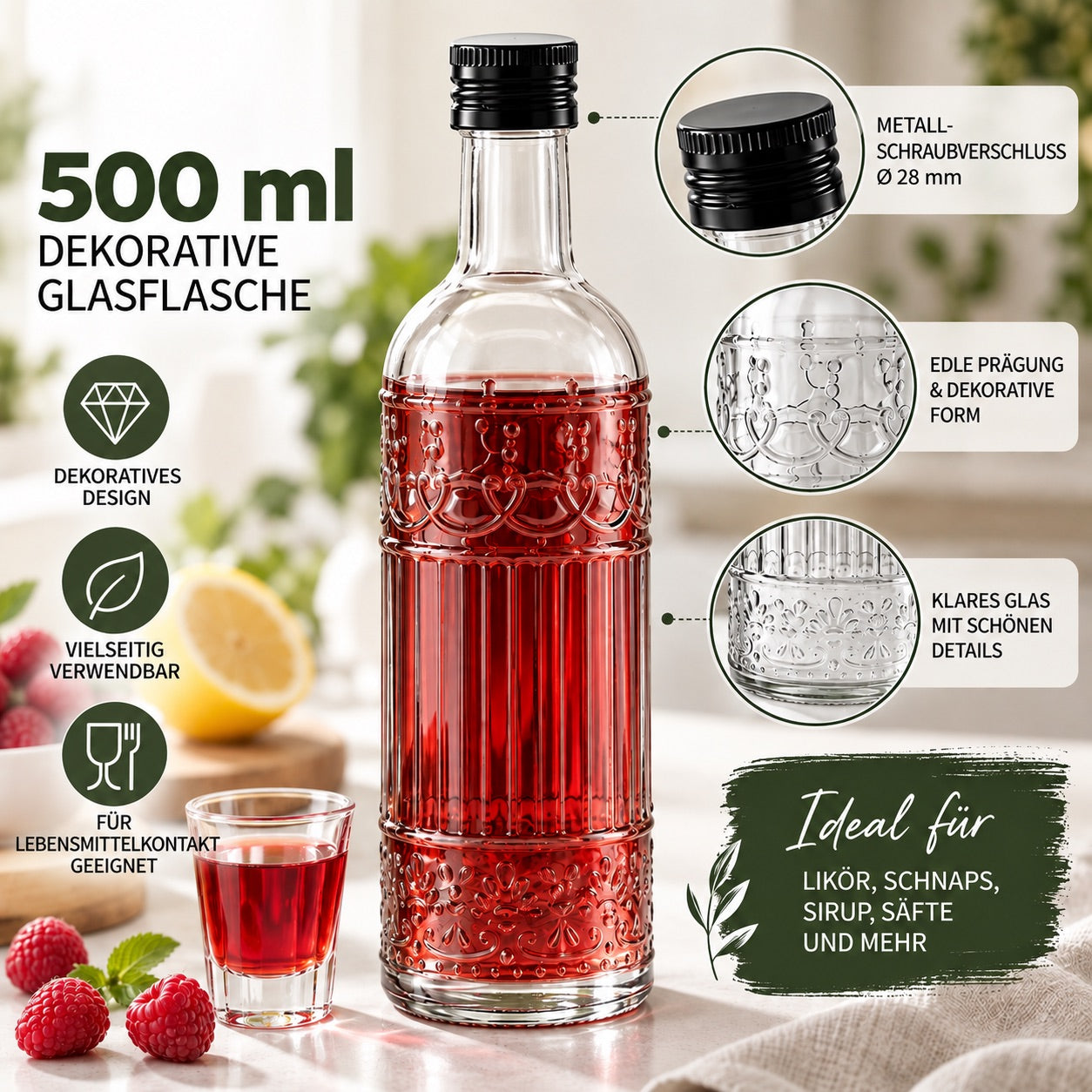 12x Likörflasche 500 ml aus Glas