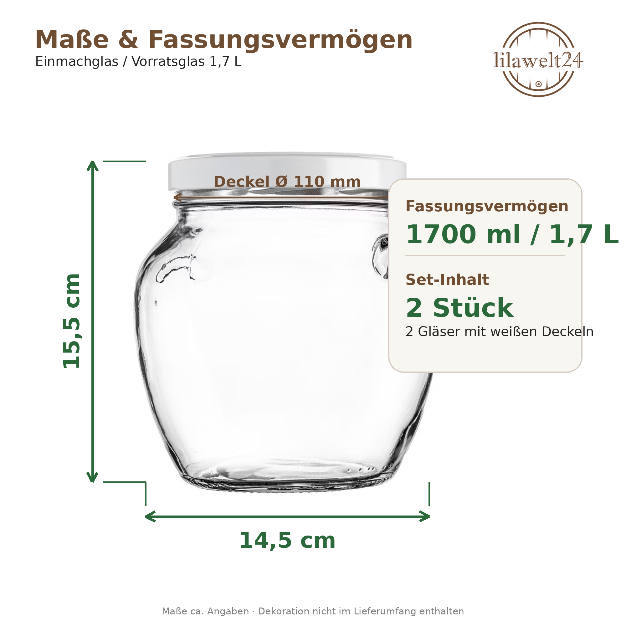 2× Einmachglas 1,7 L mit Schraubdeckel – Vorratsglas in Amphorenform