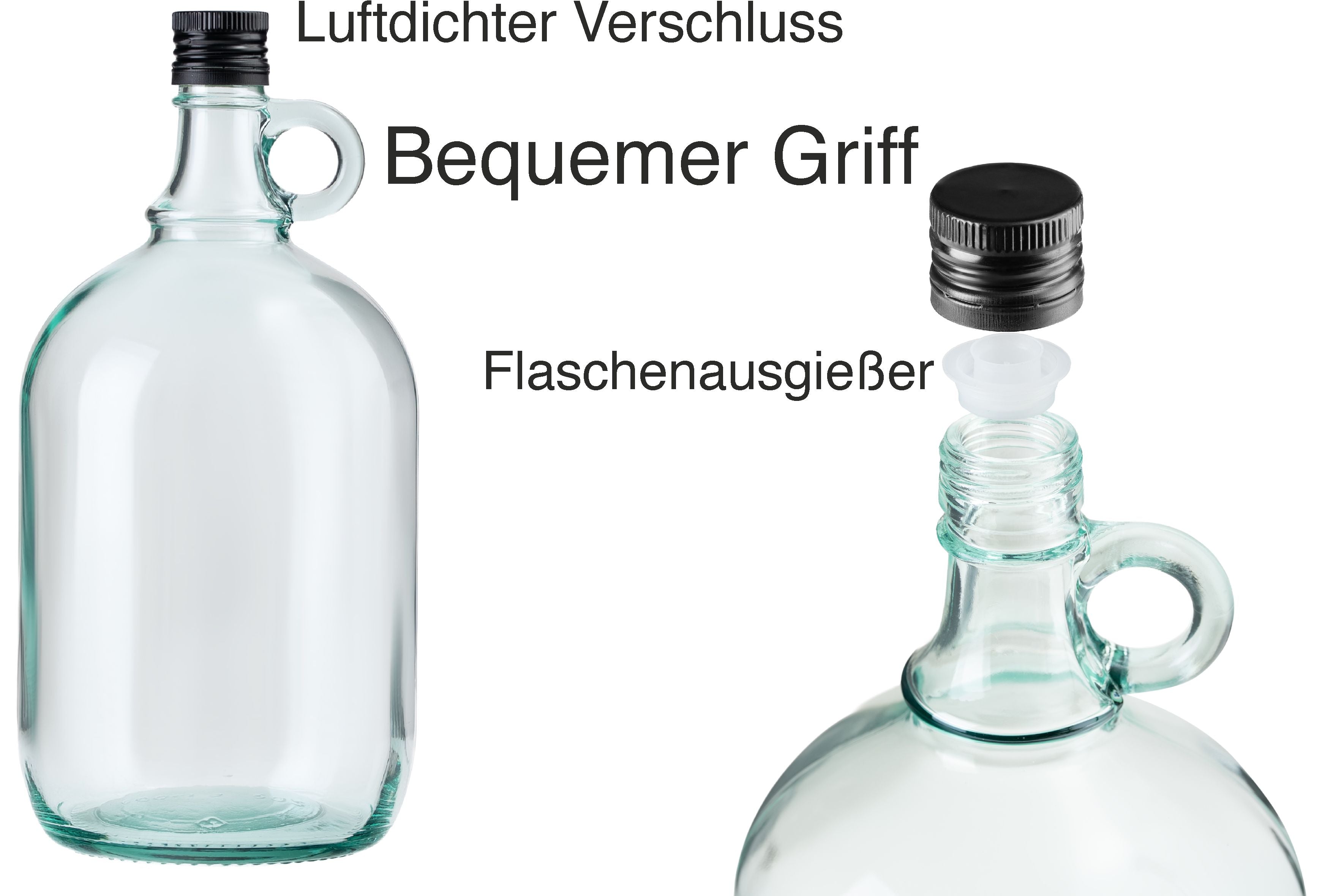 4x 2L Flasche mit rundem Griff + Aussgießer