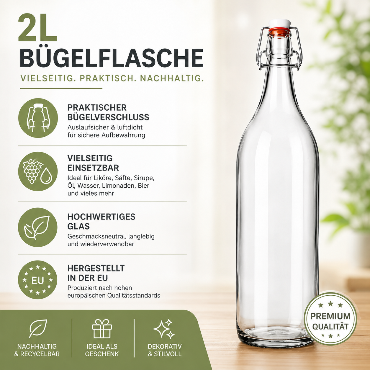 12× 2L Bügelflasche – für Liköre, Honigwein, Bier & Limonade