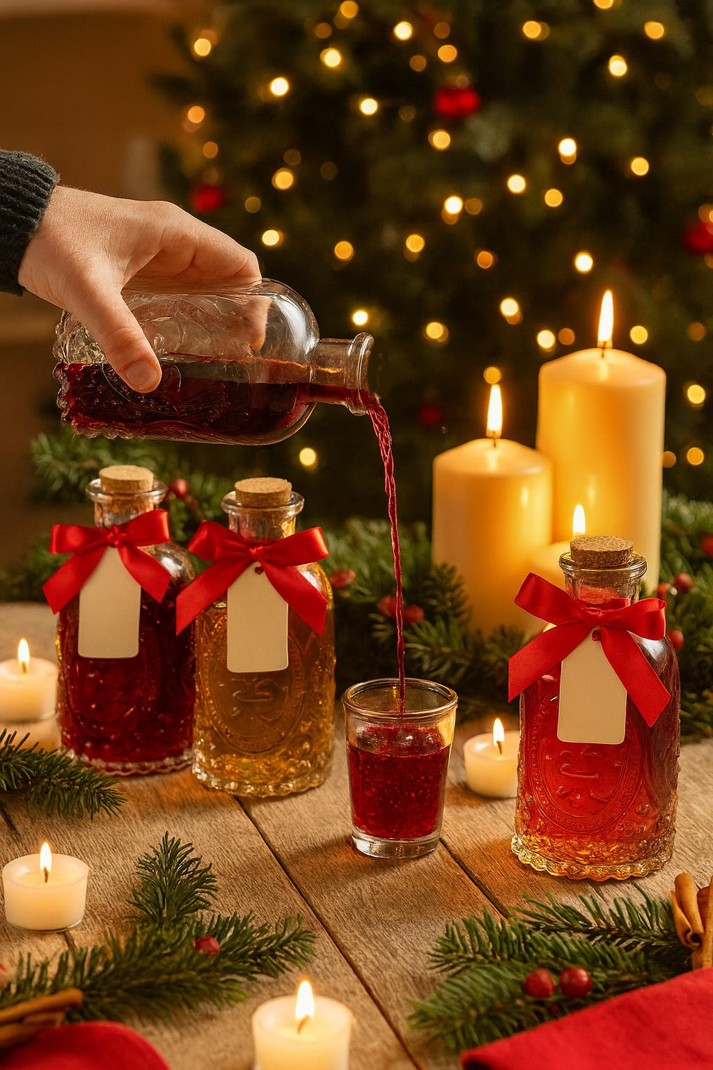 Weihnachts Geschenkflaschen 240 ml – 4 × Glasflaschen mit Naturkorken