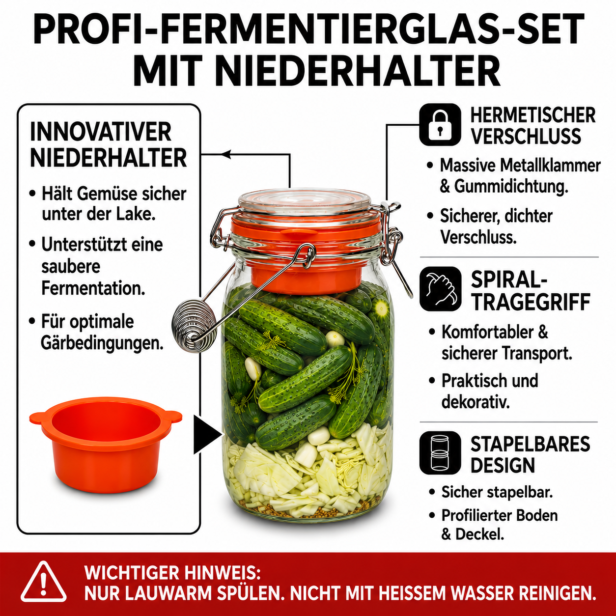 2L Premium Fermentierglas mit Niederhalter & Beschwerer