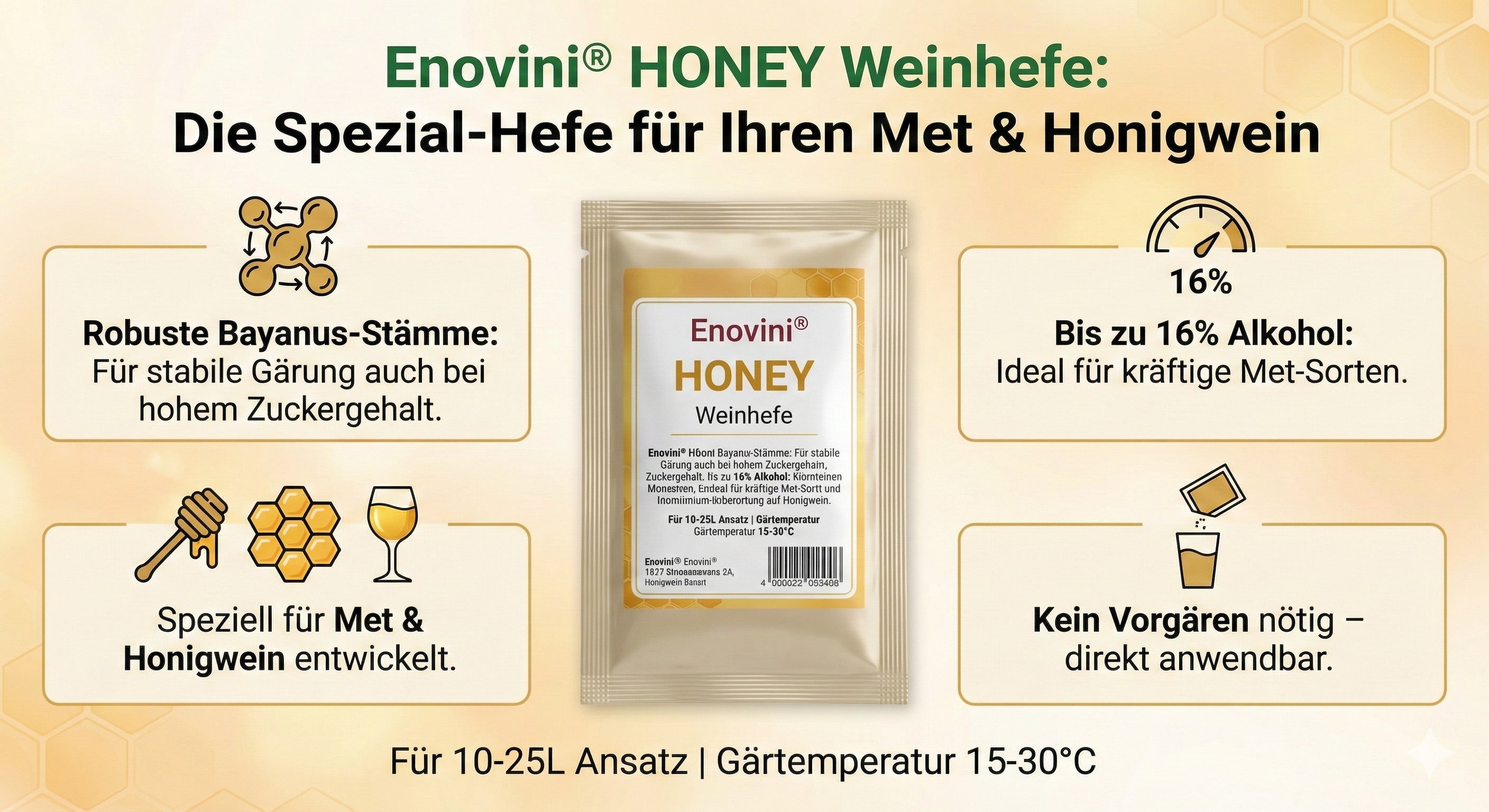 Enovini Honig Trockenhefe 10 g – Für Honigwein & Met