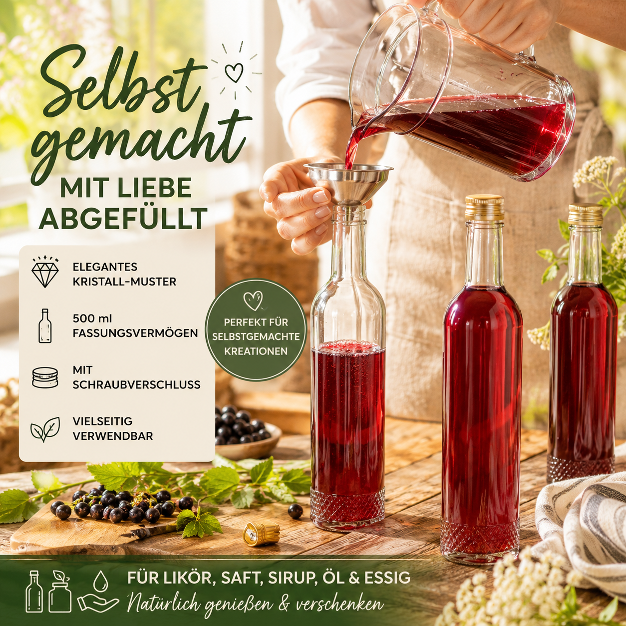 8x 500 ml Glasflasche mit Schraubverschluss