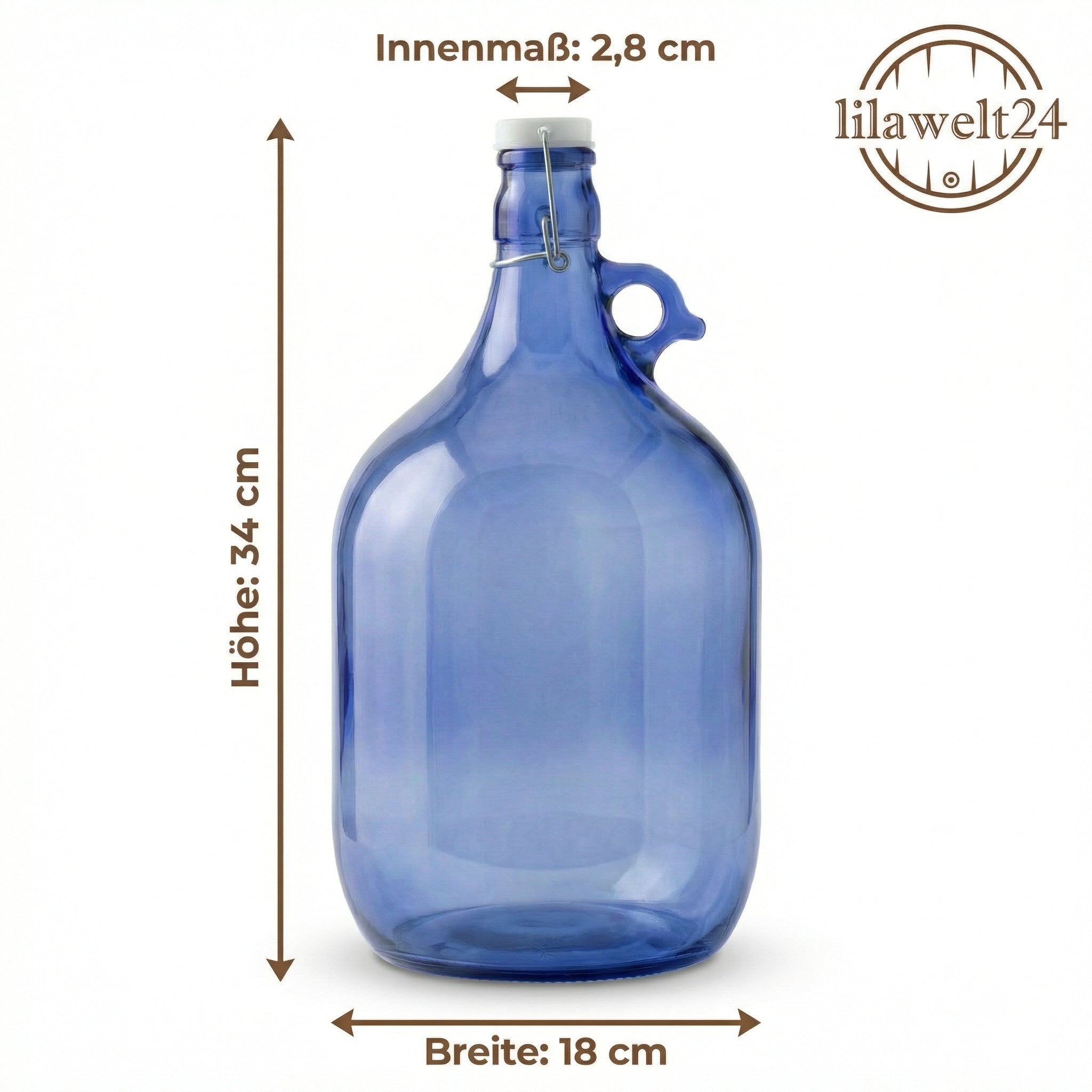 5L blaue Glasflasche mit Bügelverschluss und Rundgriff – UV-Schutz, hergestellt in der EU