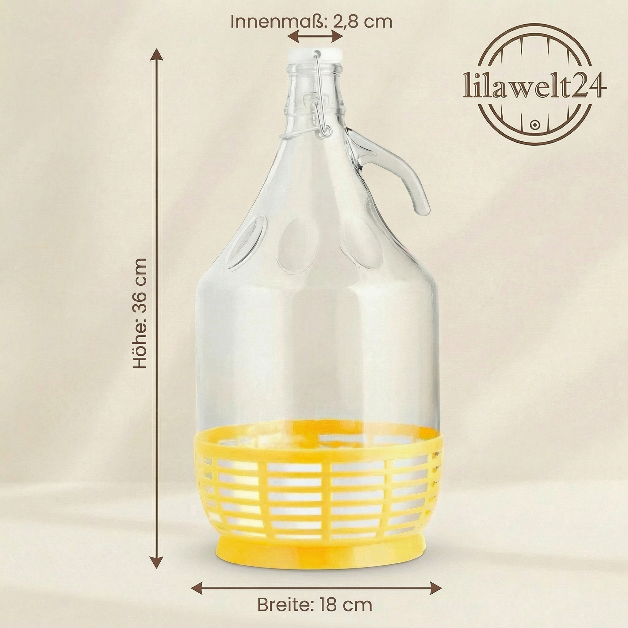 4x 5 L Glasballon mit Bügelverschluss & Kunststoffkorb – ideal für Wein, Bier & Met