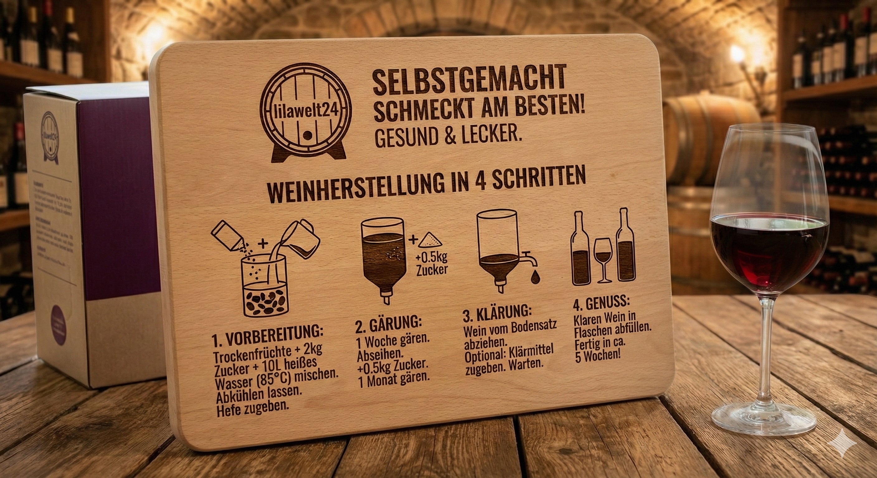 Weinset 4 Jahreszeiten mit Himbeere -Fruchtmischung & Weinhefe mit Nährsalz
