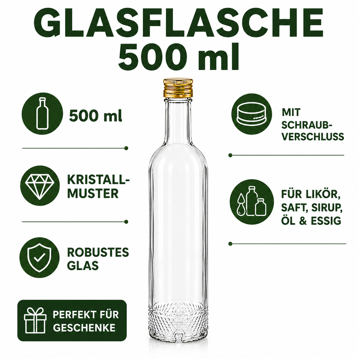 8x 500 ml Glasflasche mit Schraubverschluss