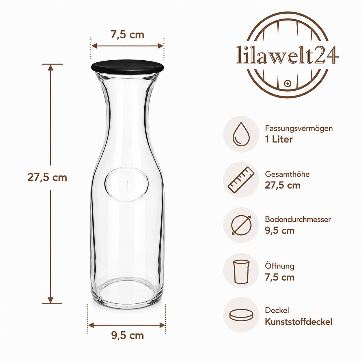 2er Set 1L Glaskaraffen mit Deckel