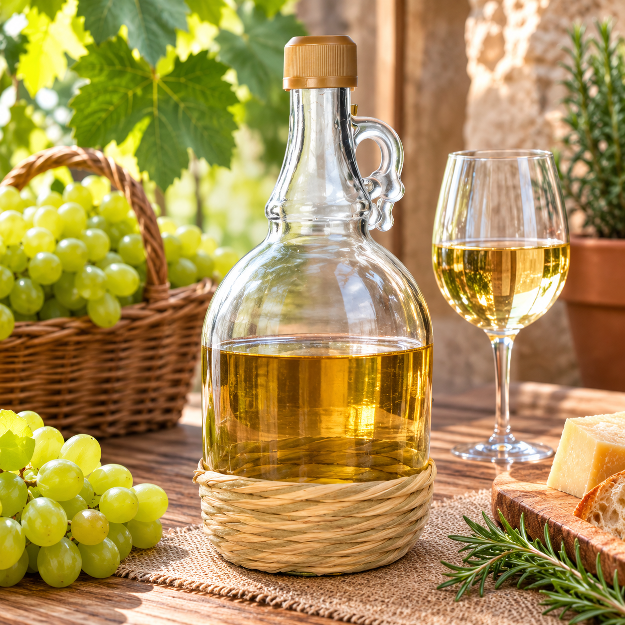 1 L Glasballon mit ECO Korb & Schraubverschluss – Für Wein, Likör & Säfte