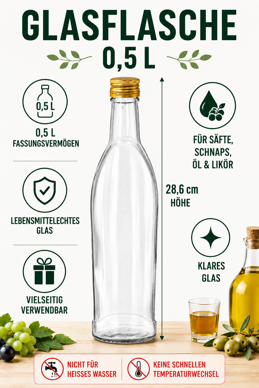 4x 500ml Glasflaschen Set mit Schraubverschluss – Für Saft, Eierlikör & Öl