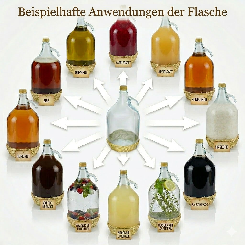 2 × 5 L Glasballon mit ECO Korb & Schraubverschluss – Für Wein, Bier & Likör