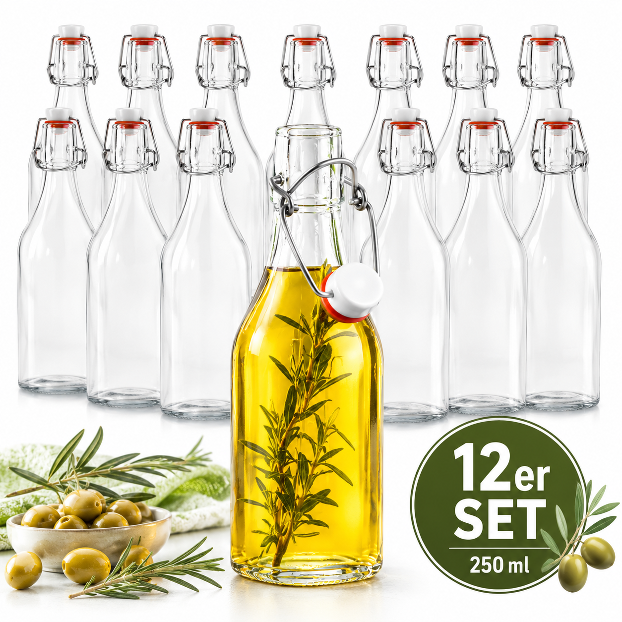 12 Glasflaschen 250ml mit Bügelverschluss