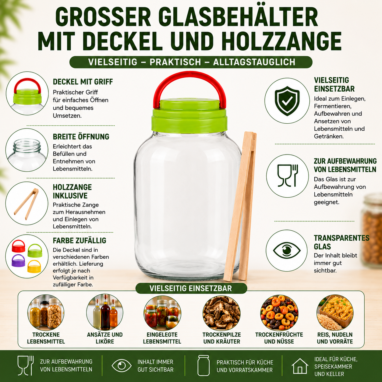 4x 3L Vorratsglas mit Schraubverschluss & Zange – für Einmachen & Getränke