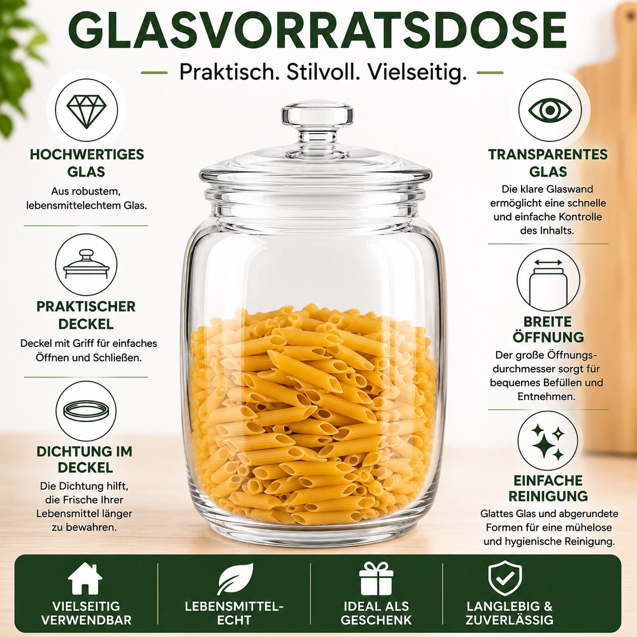 1,5 L Vorratsglas mit Glasdeckel und Dichtung
