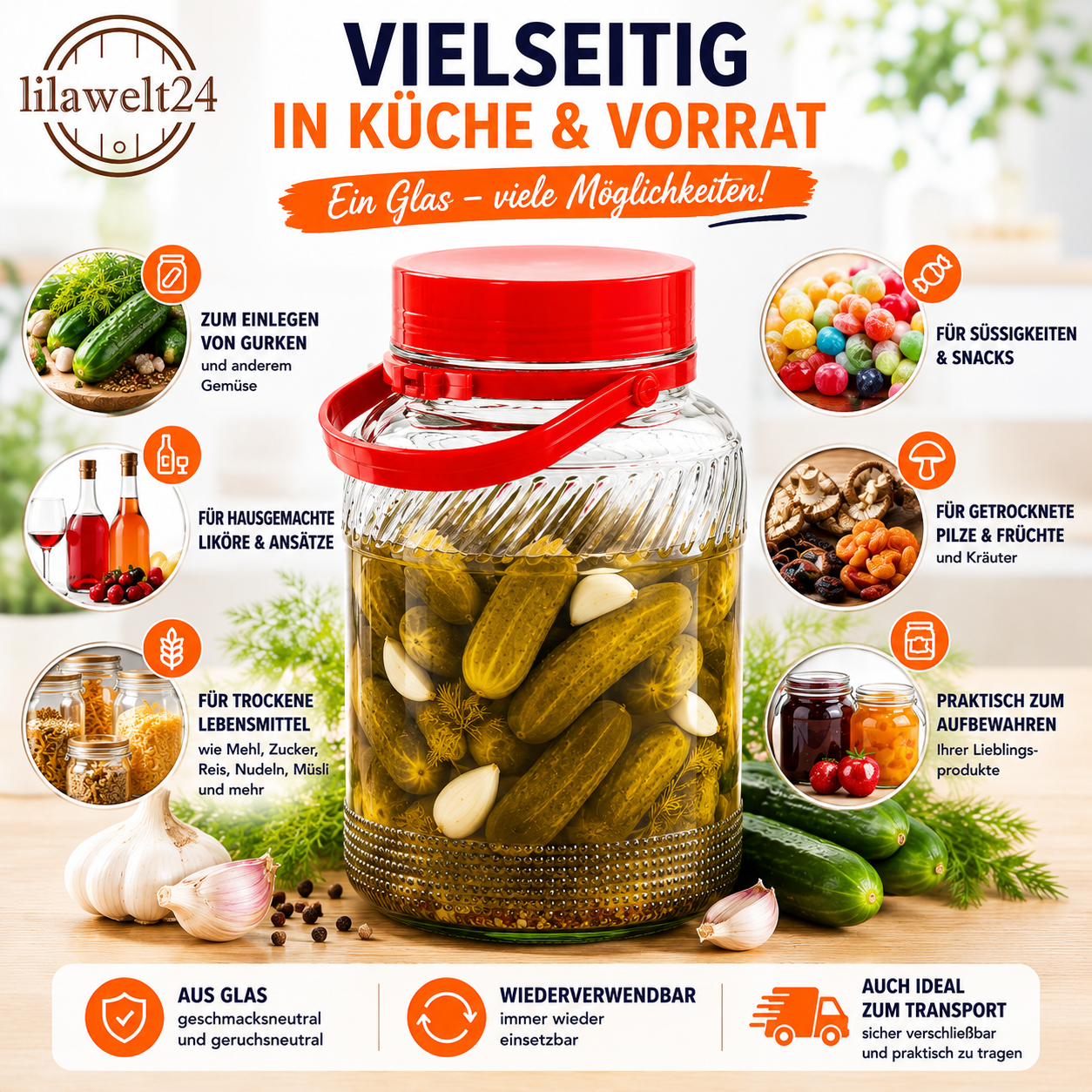 5 L Einmachglas – Mit Griff & Schraubverschluss für Küche & Vorrat