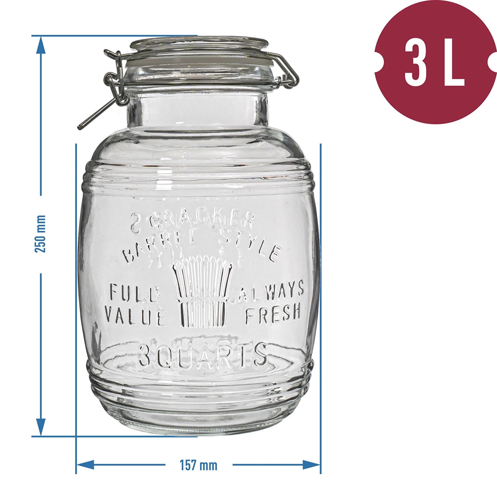 4x 3L Vorratsglas mit Bügelverschluss – Nostalgisches Einmachglas mit Prägung