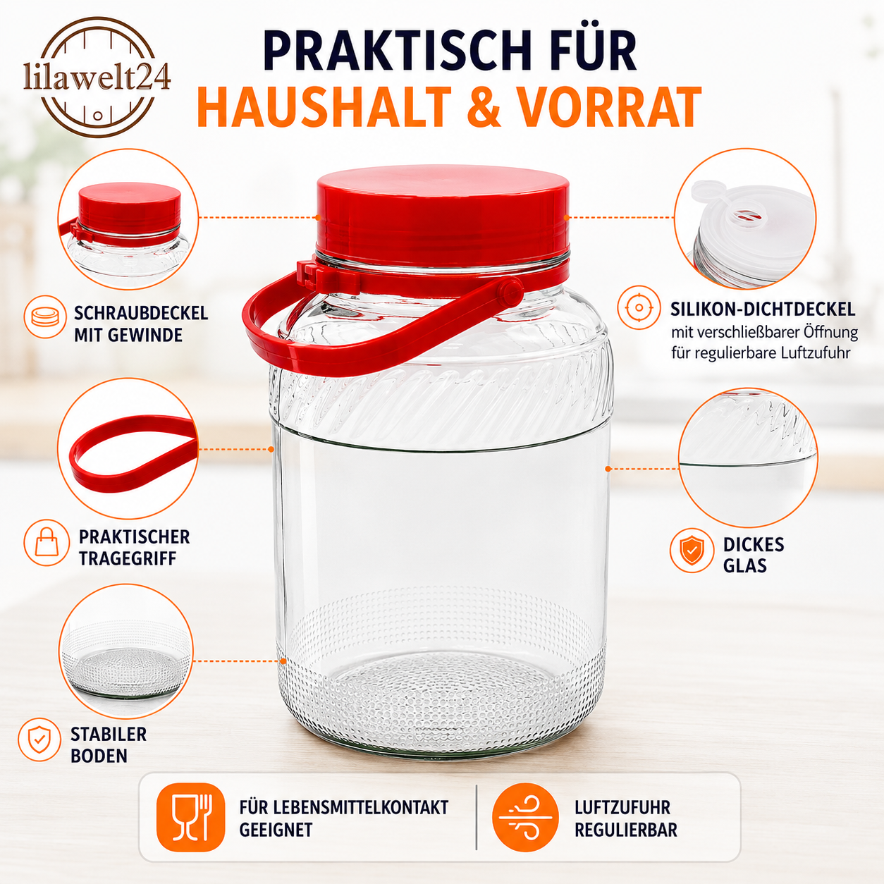 5 L Einmachglas – Mit Griff & Schraubverschluss für Küche & Vorrat