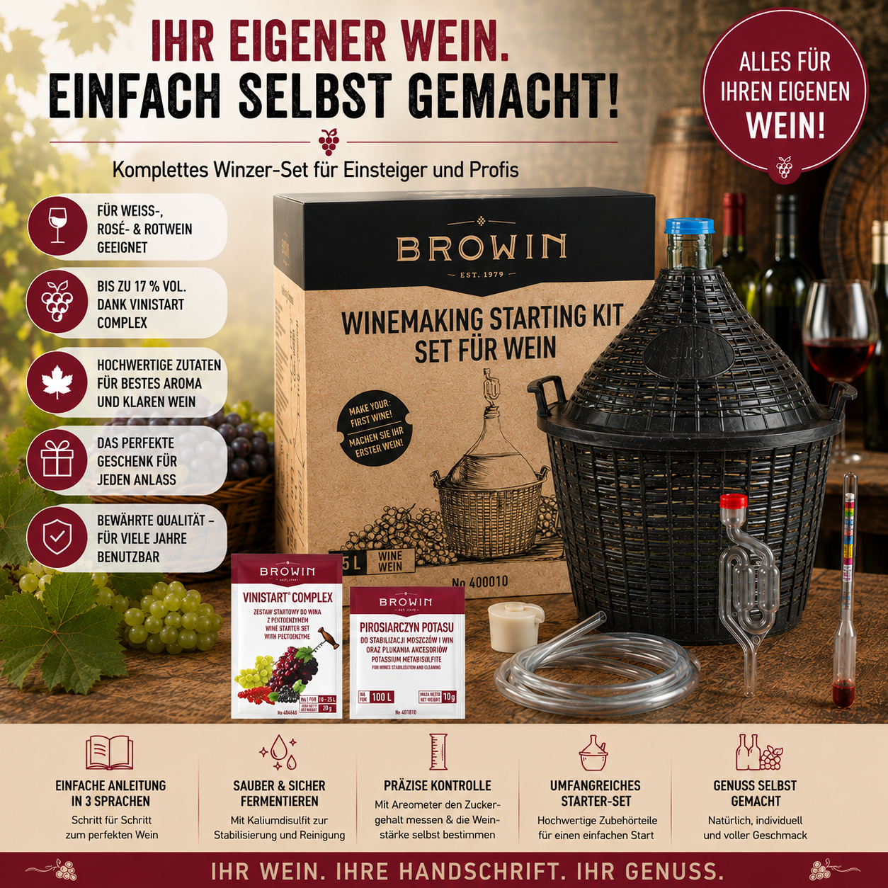 Starterset Glasballon 15L zur Weinherstellung