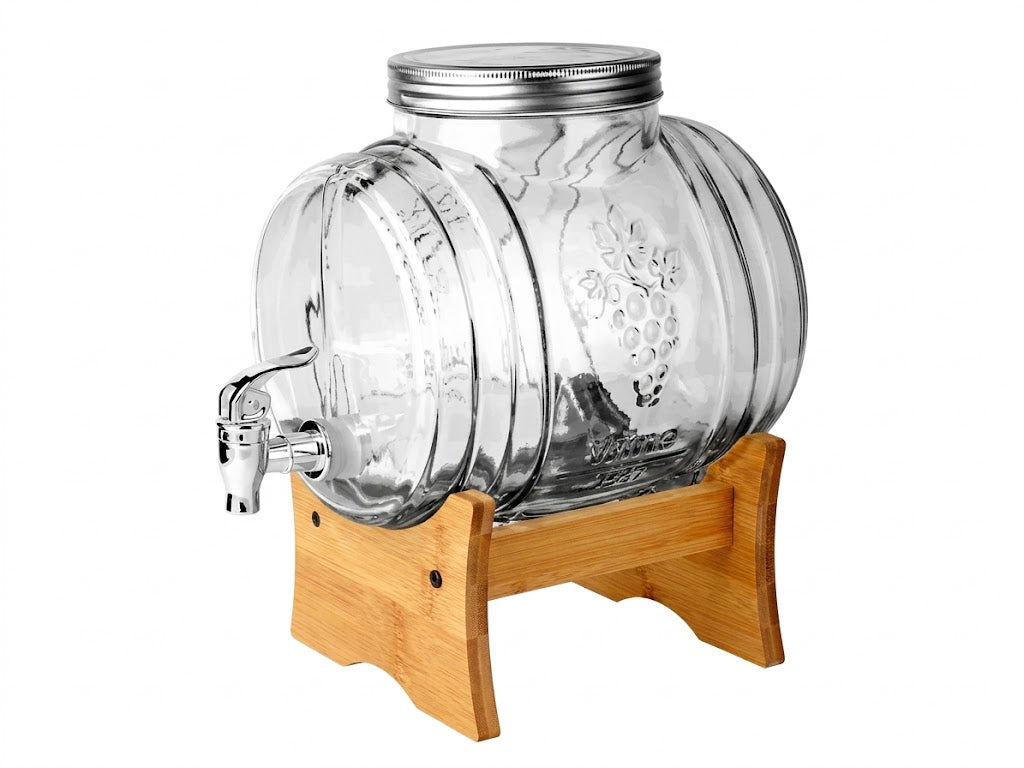 3L Glasfass mit Zapfhahn und Holzständer