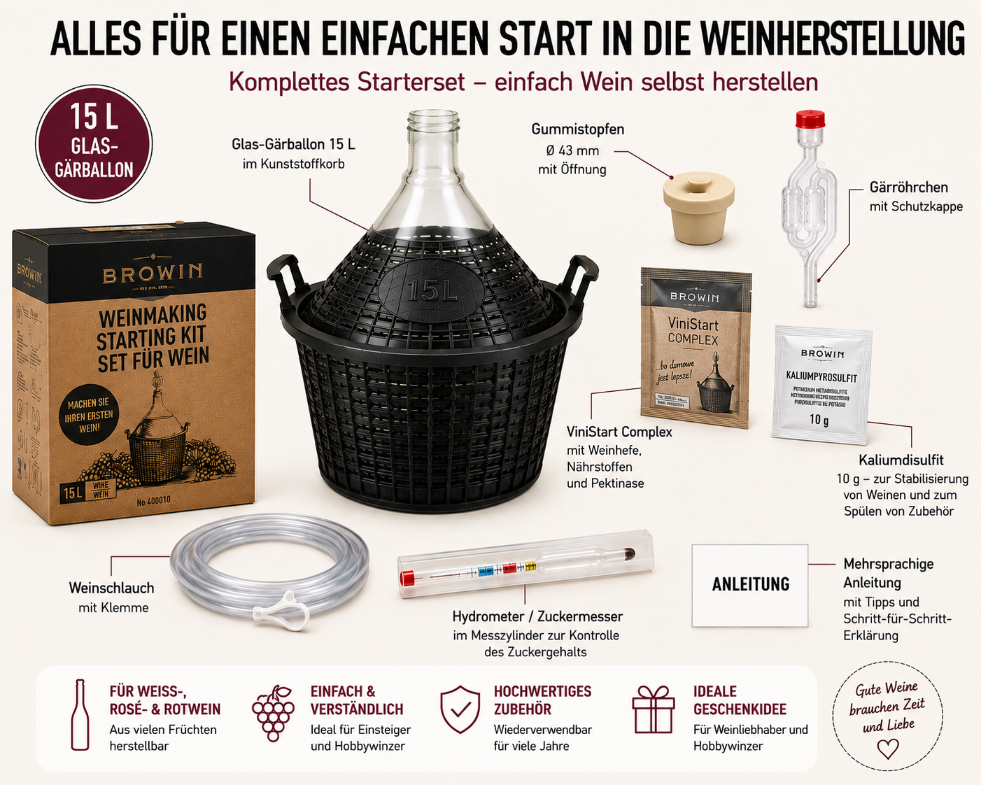 Starterset Glasballon 15L zur Weinherstellung