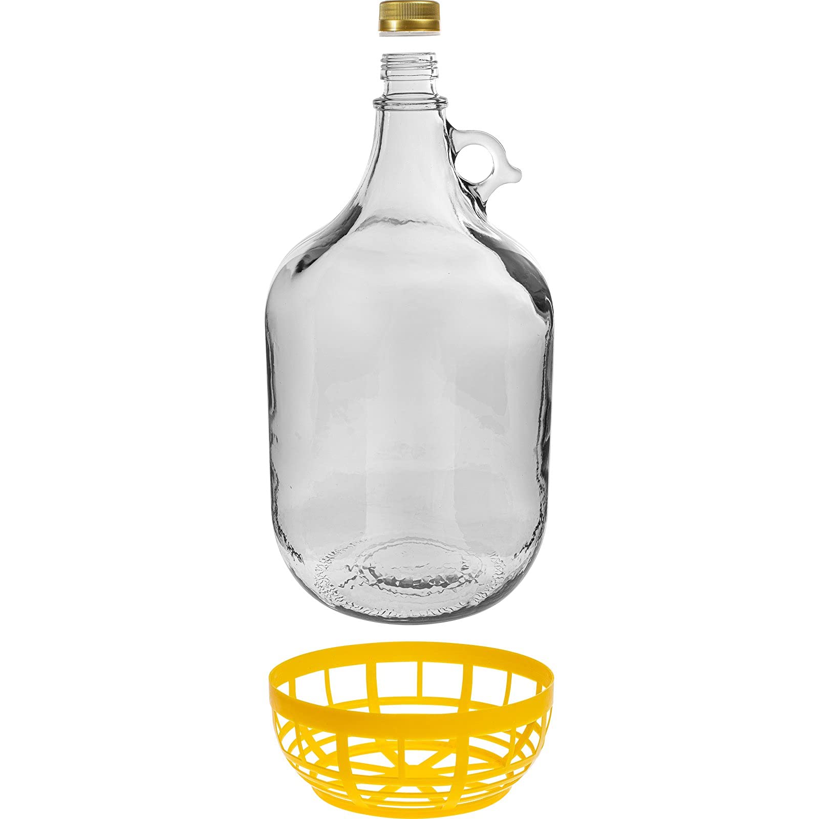 1 x 5L Glasflasche mit Ringgriff, Schutzkorb und Schraubverschluss
